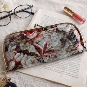 Vintage Floral Snakeskin Pattern Kiss Lock Wallet Clutch Retro Coin Purse